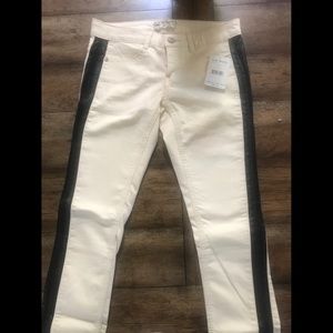 Free People white and faux leather denim
